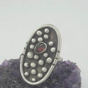GARNET OVAL RING HANDMADE IN STERLING SILVER METAL YOUR SIZE
